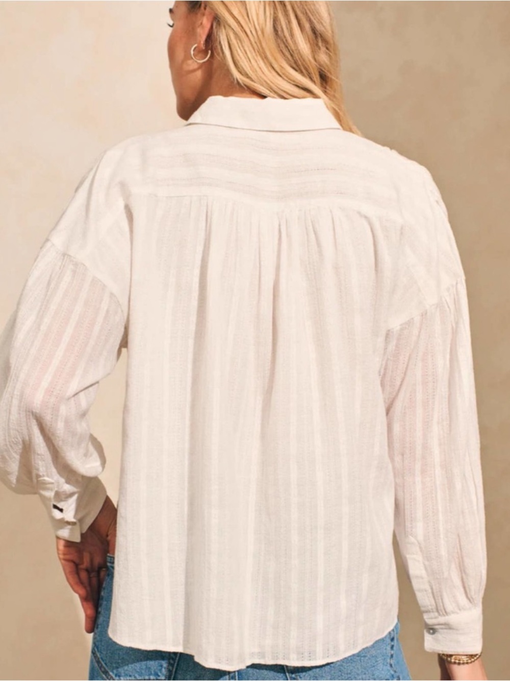 Faherty Olli Organic Cotton Popover Shirt in Egret Long Sleeves Large Minimalist - Picture 10 of 16